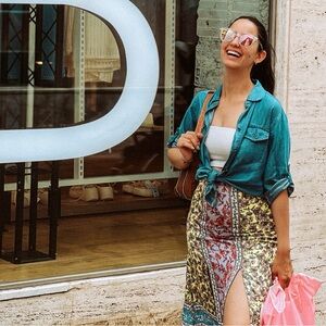 Alice + Olivia Yellow/Purple Sequin Wrap Midi Skirt